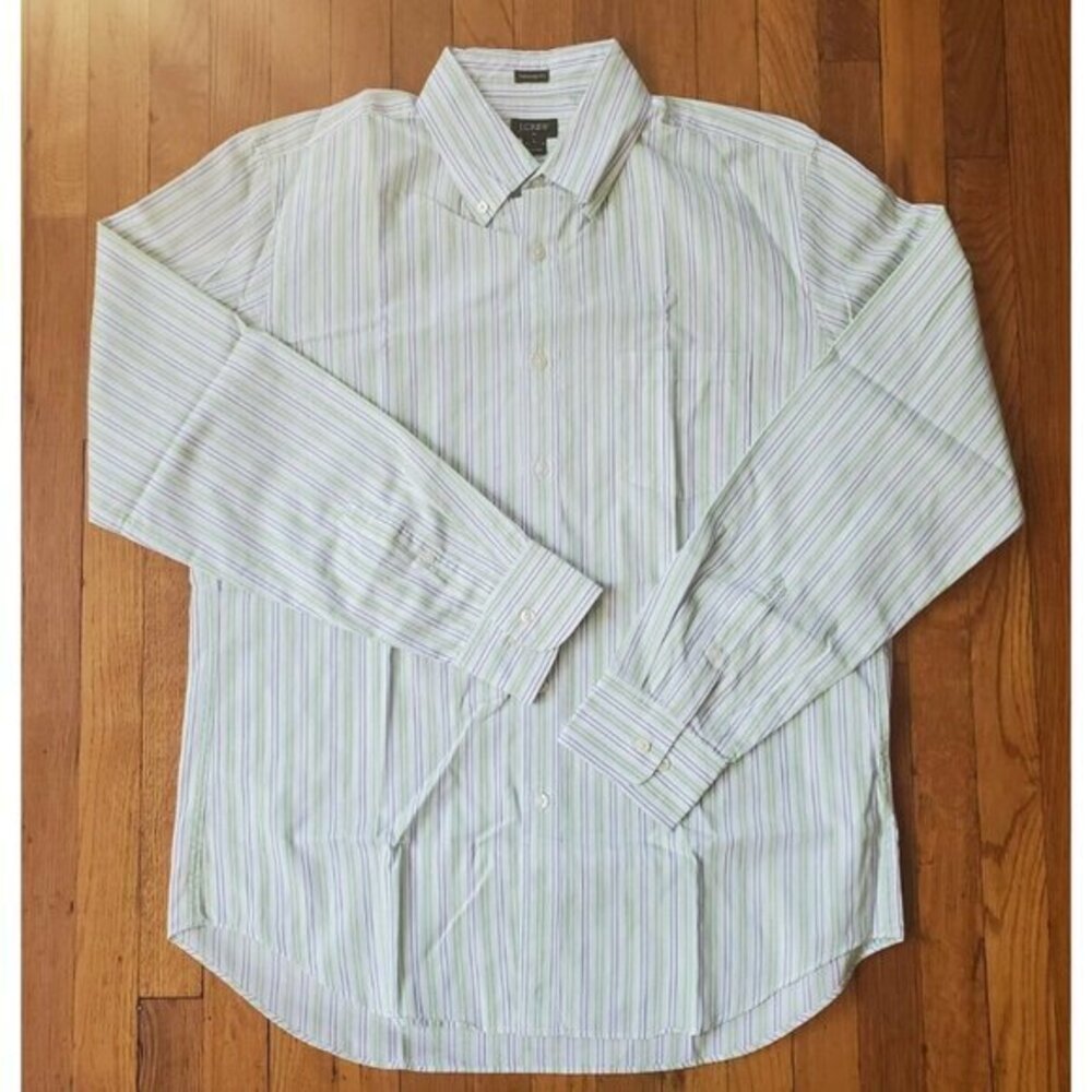 J.Crew Mens Large Tailored Fit Striped Button Up Long‎ Sleeve Multicolor Shirt